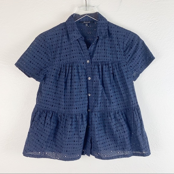 Madewell Tops - Madewell Eyelet Seamed Button Down Navy Shirt XS